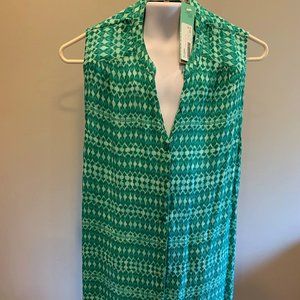 Paradigma Lima Button Down Hi-Lo Top TURQUOISE Medium NWT!